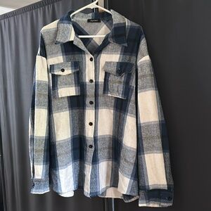 Large blue and white flannel
